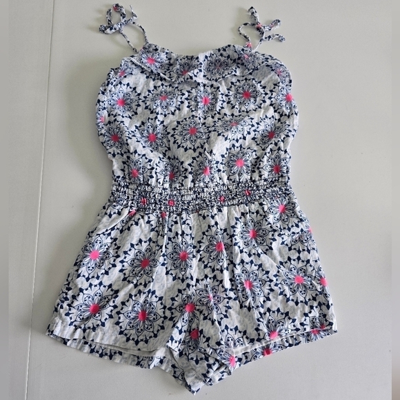 Old Navy Girls Romper Jumpsuit Size 5 (XS) Pink Blue Sleveless Tie Shoulder - Picture 4 of 9